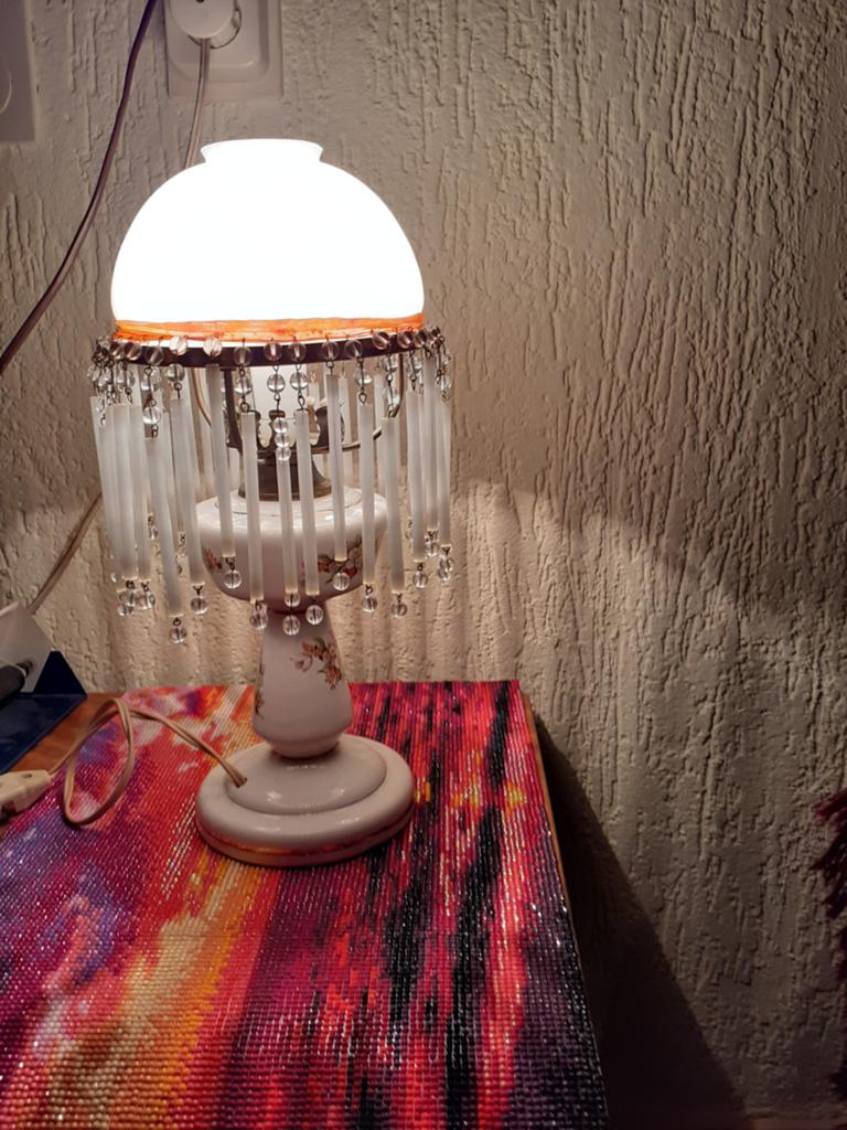 Vintage Tafellamp met Glazen Kralen en Bloemmotief H40cm, Ophalen