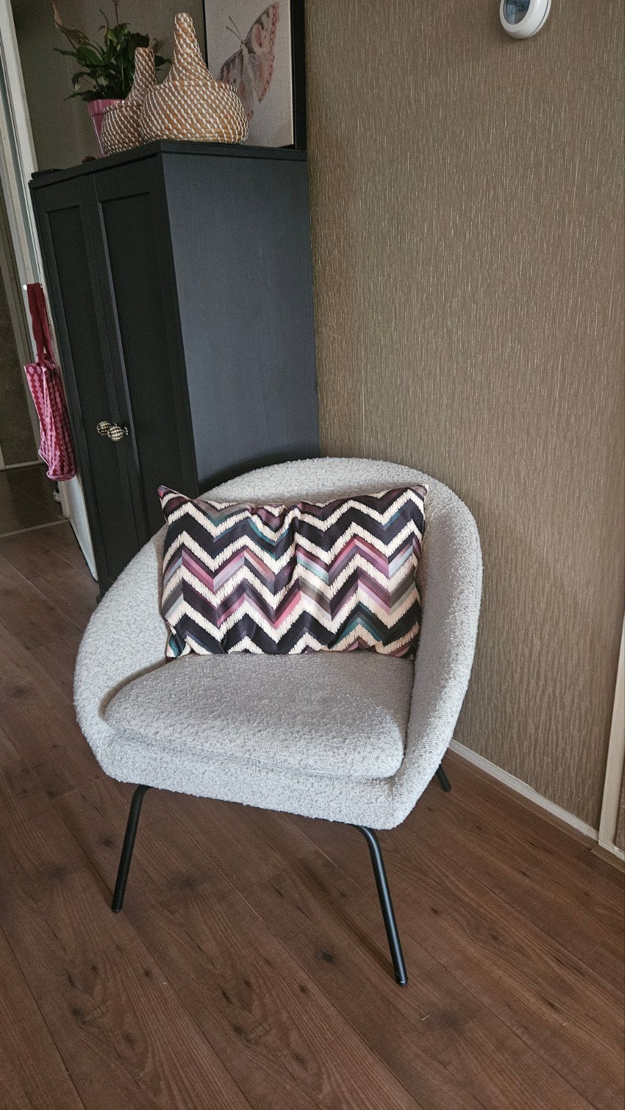 Stoel bouclé licht grijs/beige, Ophalen of Verzenden, Zo goed als nieuw, 75 tot 100 cm