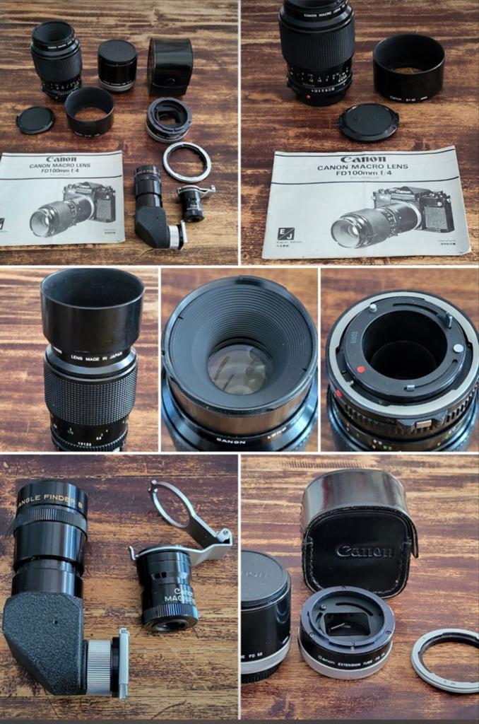Canon Macro Lens FD 1:4 100mm met tussenringen en zoekers., Ophalen, 1960 tot 1980, Lens of Lenzen