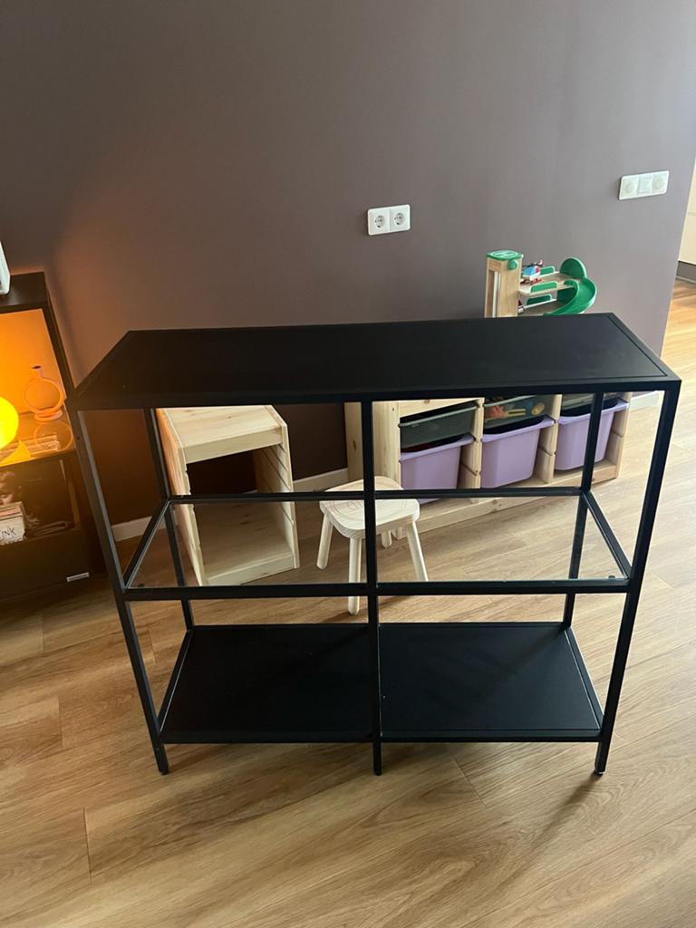 Zwart metalen rek met 3 planken, 50 tot 100 cm, Ophalen of Verzenden, Zo goed als nieuw, 25 tot 50 cm