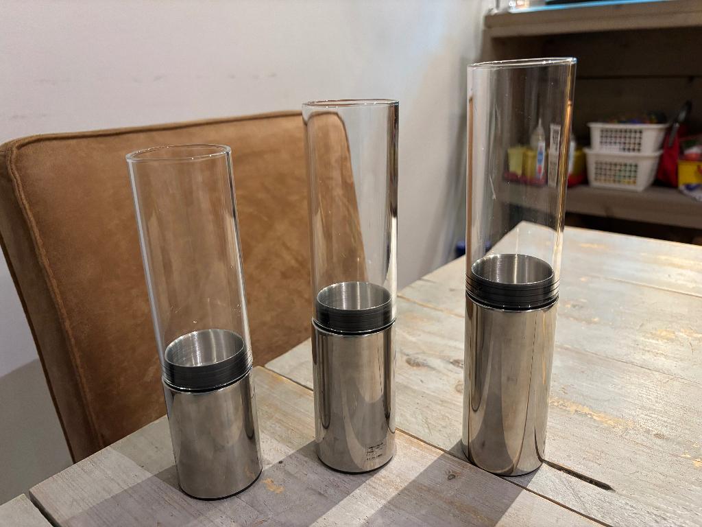 Blomus Faro design windlichten set (3 stuks), Huis en Inrichting, Woonaccessoires | Kandelaars en Kaarsen, Overige materialen