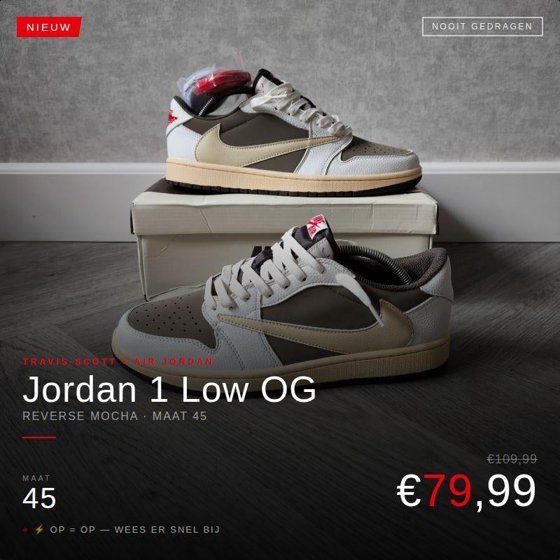 Travis Scott x Air Jordan 1 Low OG "Reverse Mocha", Bruin, Nike, Nieuw, Ophalen of Verzenden