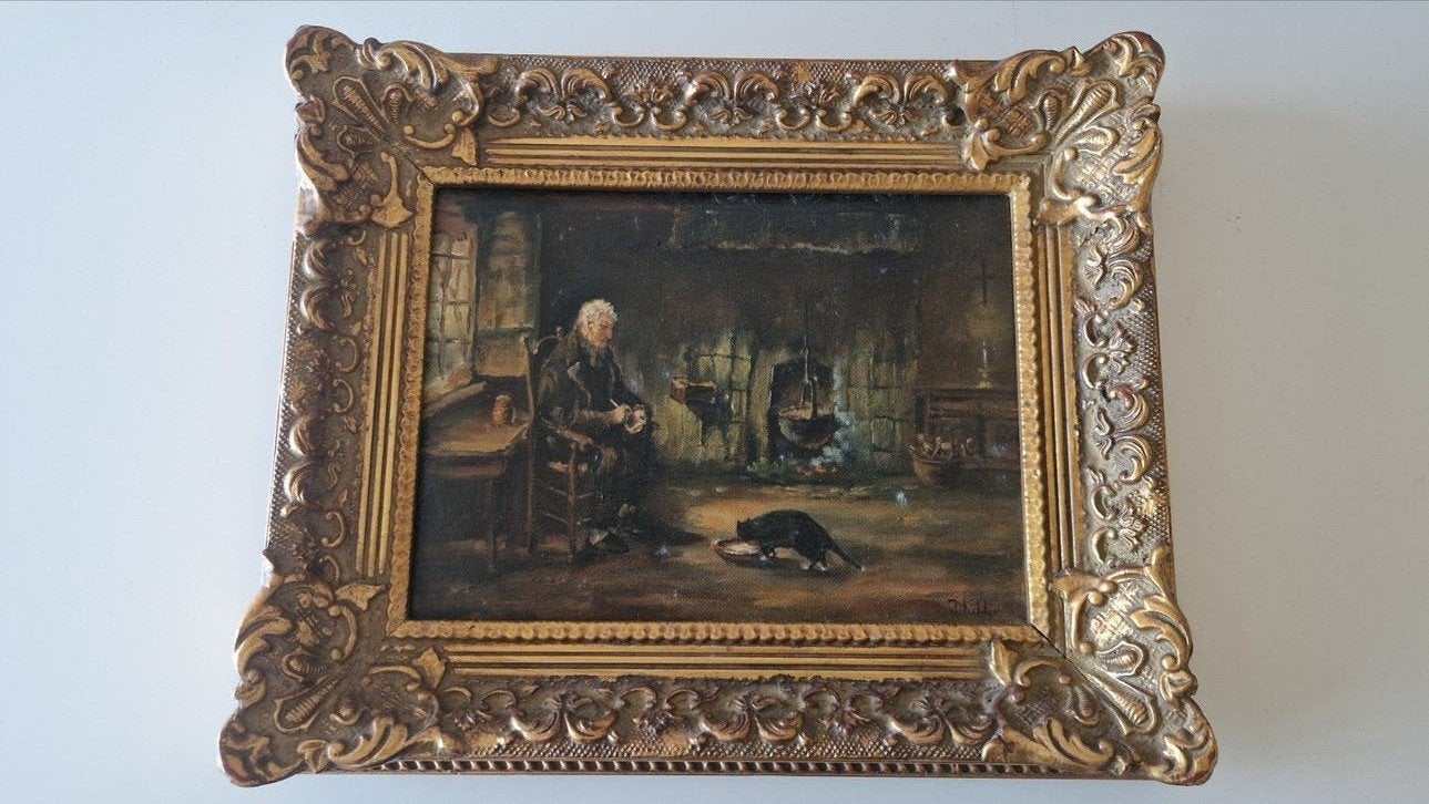 Oud schilderij in lijst, gesigneerd, 34x27cm, Ophalen
