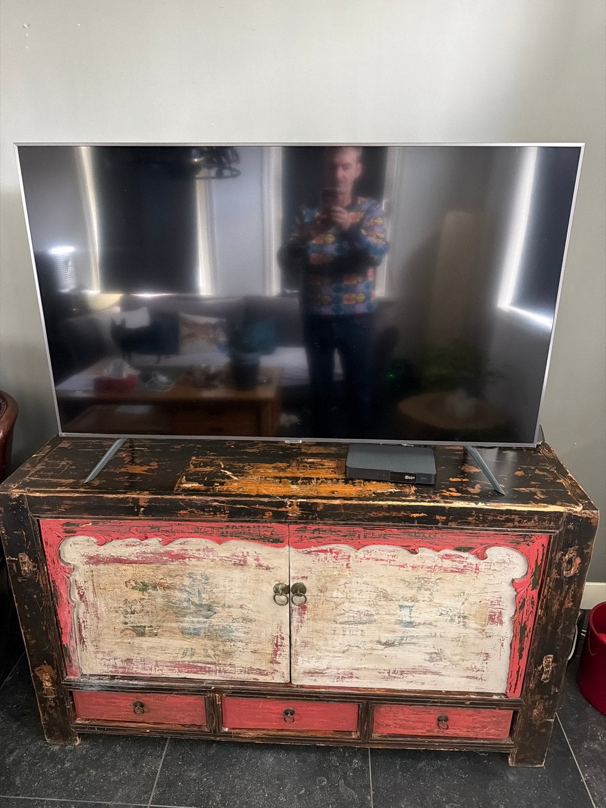 Antiek Chinees TV-meubel/dressoir met lades en deuren, Huis en Inrichting, Gebruikt, 100 tot 150 cm, Ophalen of Verzenden, Met lade(s)