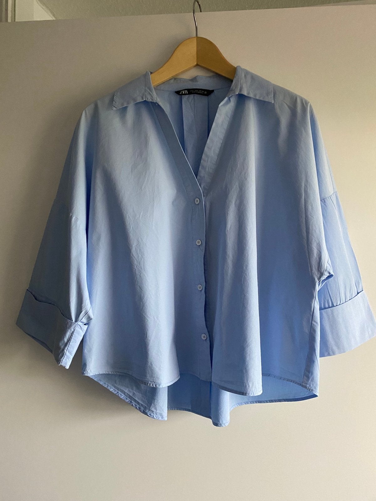 BLOUSE BLAUW 3/4 WIJDE MOUW KATOEN L, Blauw, Zara, Maat 42/44 (L), Ophalen of Verzenden