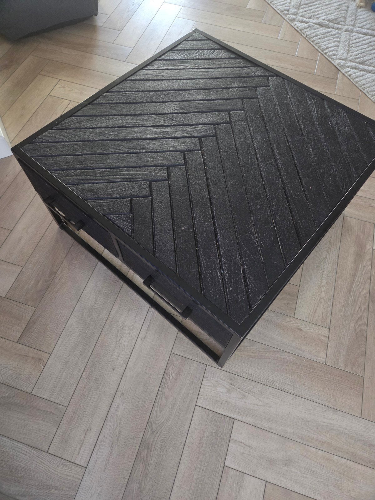Visgraad - Zwarte salontafel met lades - 80x80, Huis en Inrichting, Tafels | Salontafels, Gebruikt, 50 tot 100 cm, Vierkant, 50 tot 100 cm