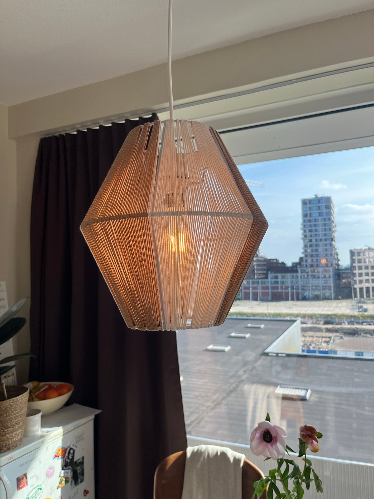 Hanglamp Lova - Bohemian/Ibiza stijl bruin/wit, Ophalen, Zo goed als nieuw, Minder dan 50 cm, Overige materialen