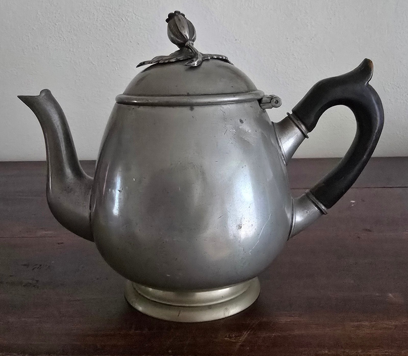 Antieke tinnen theepot met houten handvat, 19e eeuw, Ophalen of Verzenden