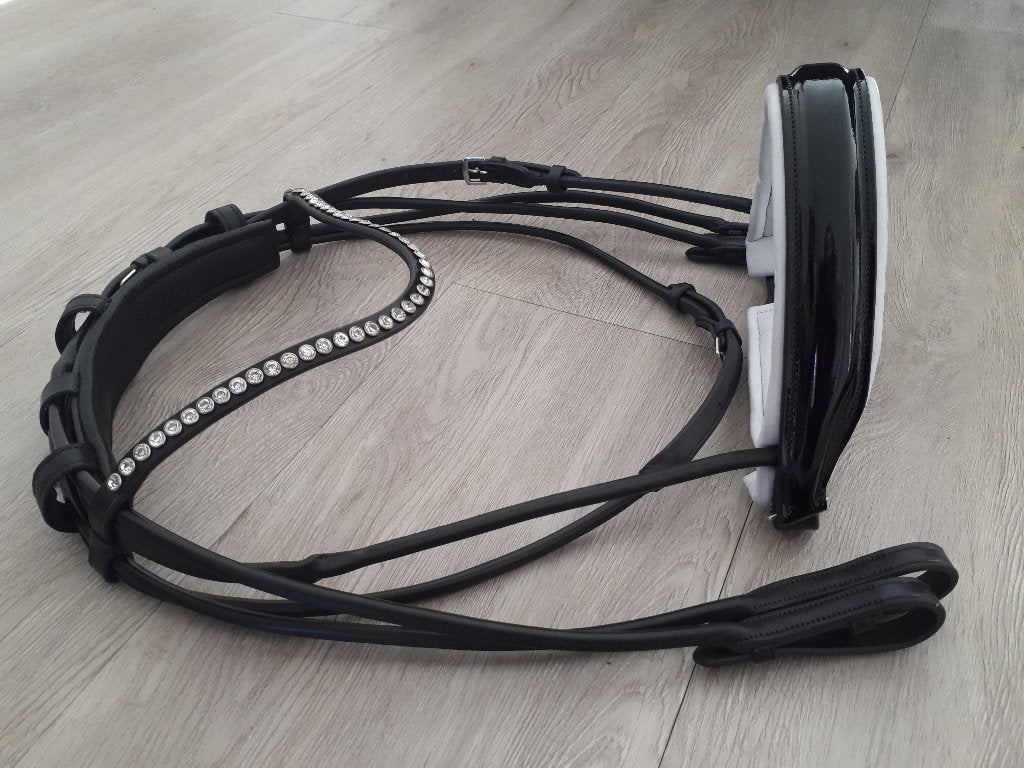Anatomisch rondgenaaid lak stang en trens hoofdstel, Ophalen, Hoofdstel, Nieuw, Zwart