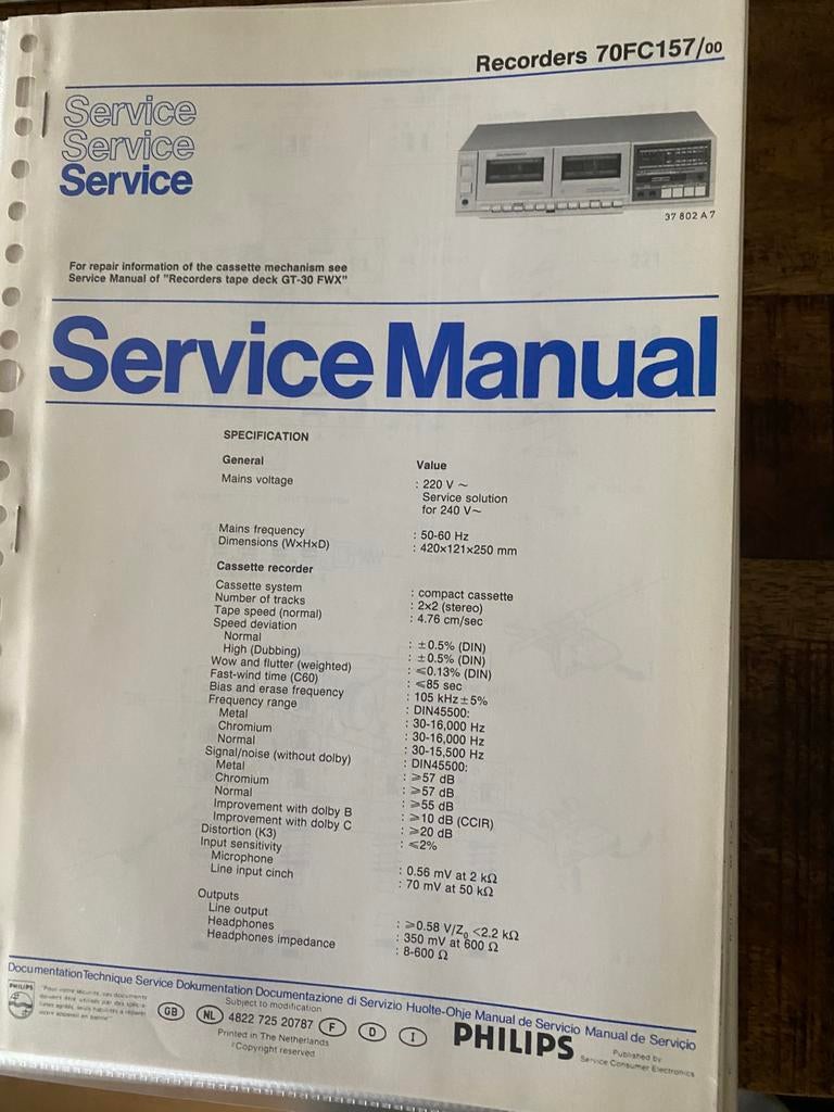 Philips Service Manuals Cassettedecks, Ophalen of Verzenden, Philips