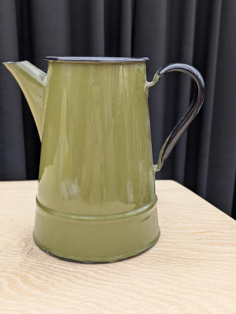 Vintage geëmailleerde koffiekan - Olijfgroen, Ophalen of Verzenden
