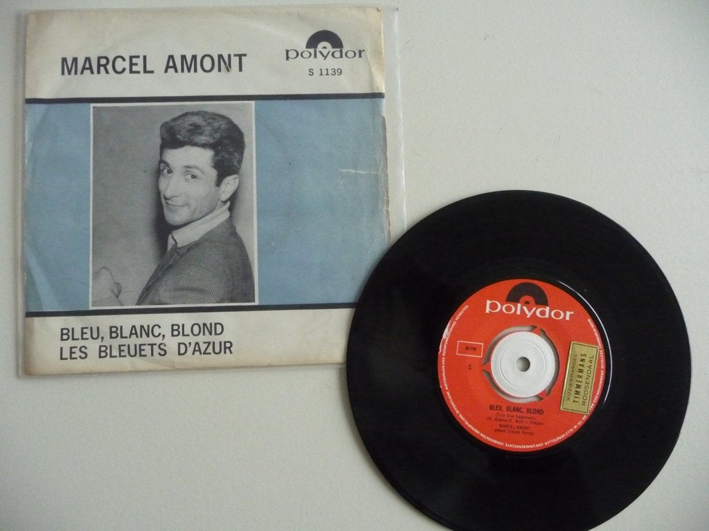 single MARCEL AMONT - BLEU, BLANC, BLOND - POLYDOR REC. 1961, Cd's en Dvd's, Vinyl Singles, Gebruikt, 7 inch, Ophalen of Verzenden