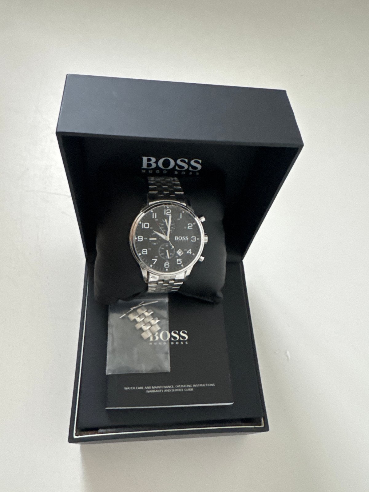 Hugo Boss Aeroliner chronograaf HB1512446, zwart/staal,44 mm, Overige merken, Staal, Gebruikt, Staal