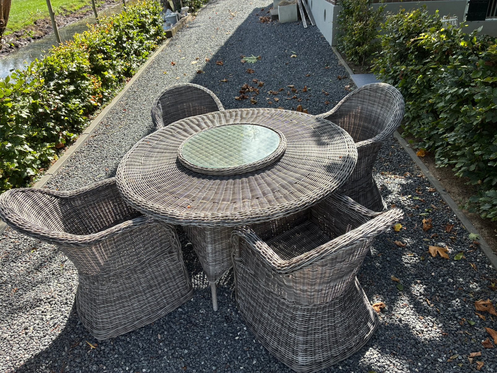 Intratuin eettafel tuinstoelen tuinset wicker Samba grijs, Ophalen of Verzenden, Zo goed als nieuw