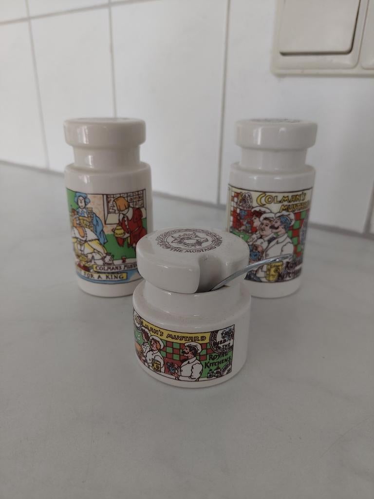 Colman's Mosterd Potjes - Set van 3 Vintage, Antiek en Kunst, Antiek | Keramiek en Aardewerk, Ophalen