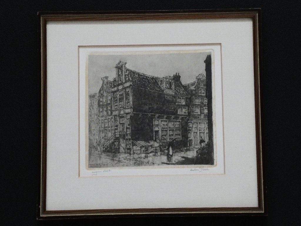 Originele Anton Pieck ets Korte Prinsengracht Amsterdam 1917, Antiek en Kunst, Kunst | Etsen en Gravures, Ingelijst, Ets, Stadsgezicht