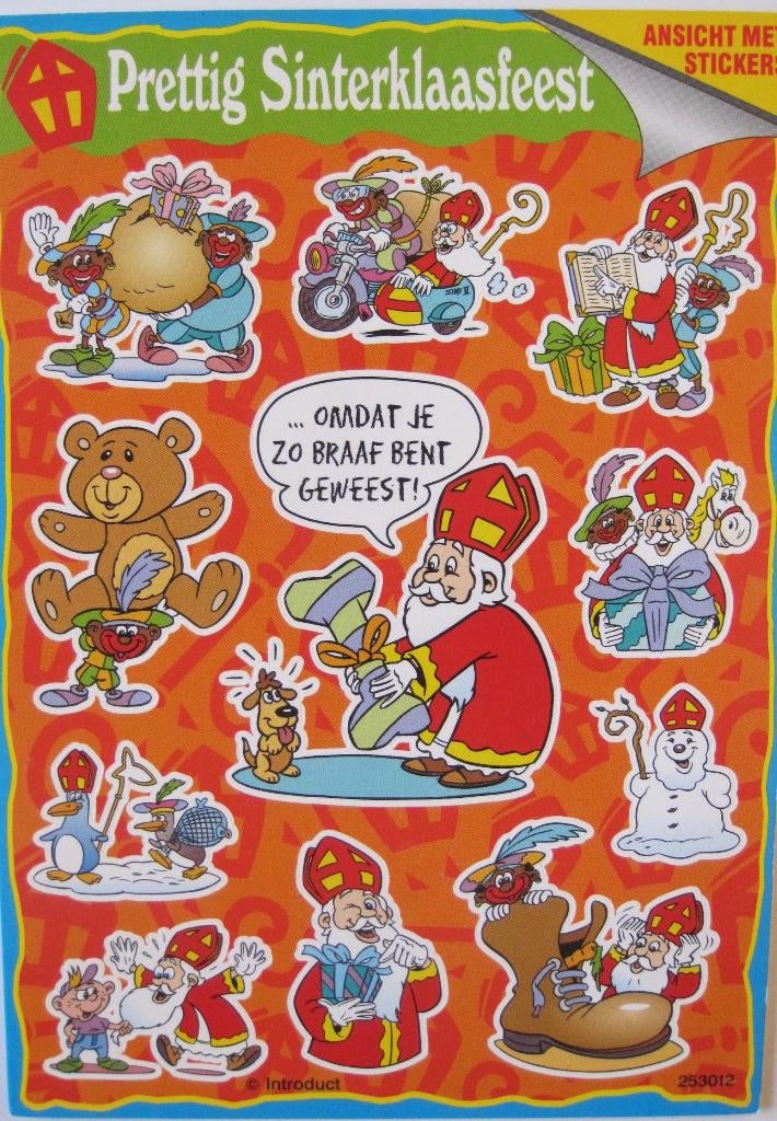 kaart met Sinterklaas stickers - prettig Sinterklaasfeest, Verzenden, 1980 tot heden, Ongelopen, Overige thema's