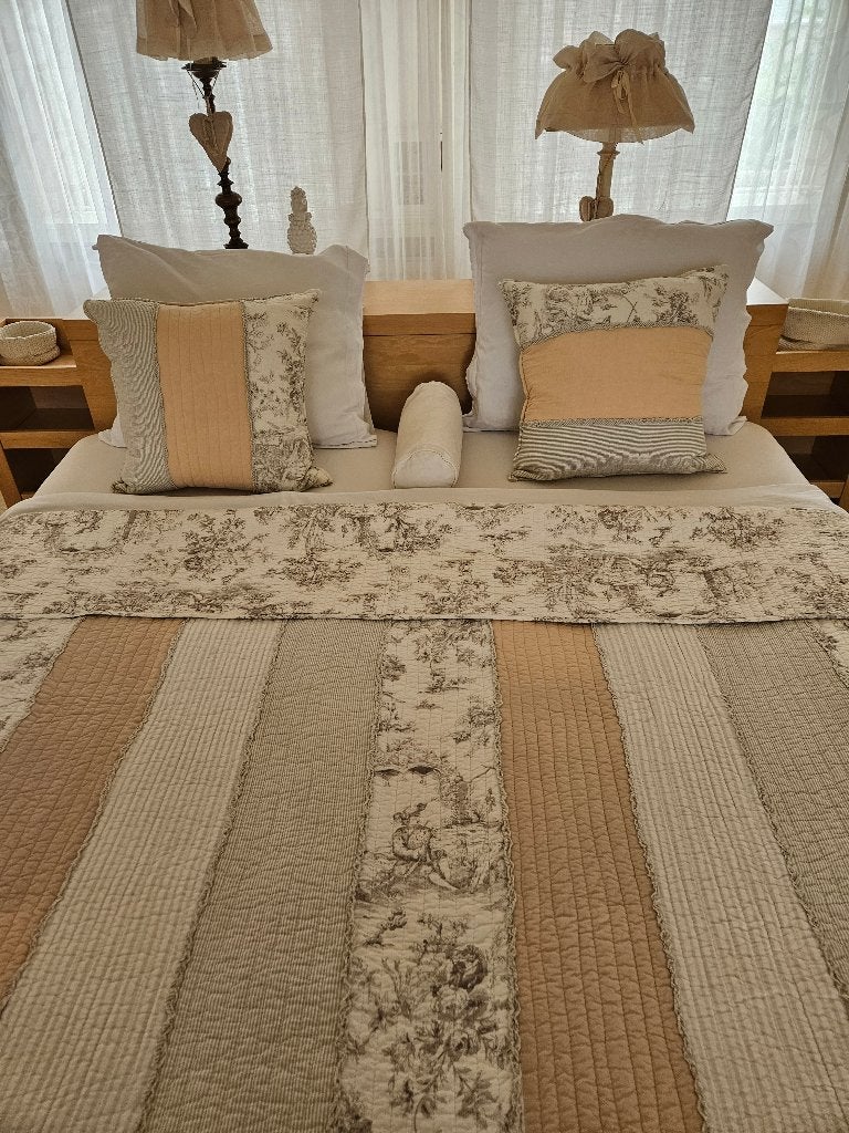 Romantische bedsprei, quilt, woondeken, katoen, Beige, Katoen, Tweepersoons, Ophalen of Verzenden