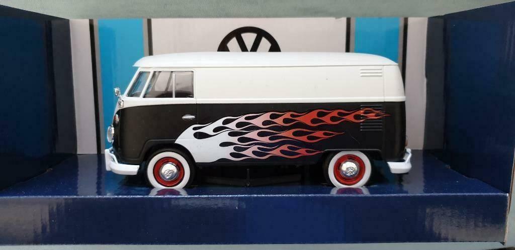 motormax vw volkswagen t1 bus met vlammen panel van, Hobby en Vrije tijd, Modelauto's | 1:24, Ophalen of Verzenden, Nieuw, Bus of Vrachtwagen
