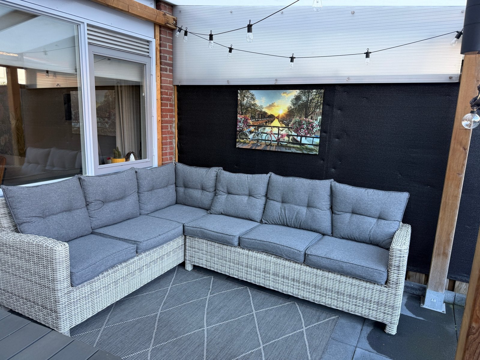 Complete loungeset met tafel en hockers, Tuin en Terras, Ophalen, Gebruikt, Meer dan 8 zitplaatsen, Loungeset