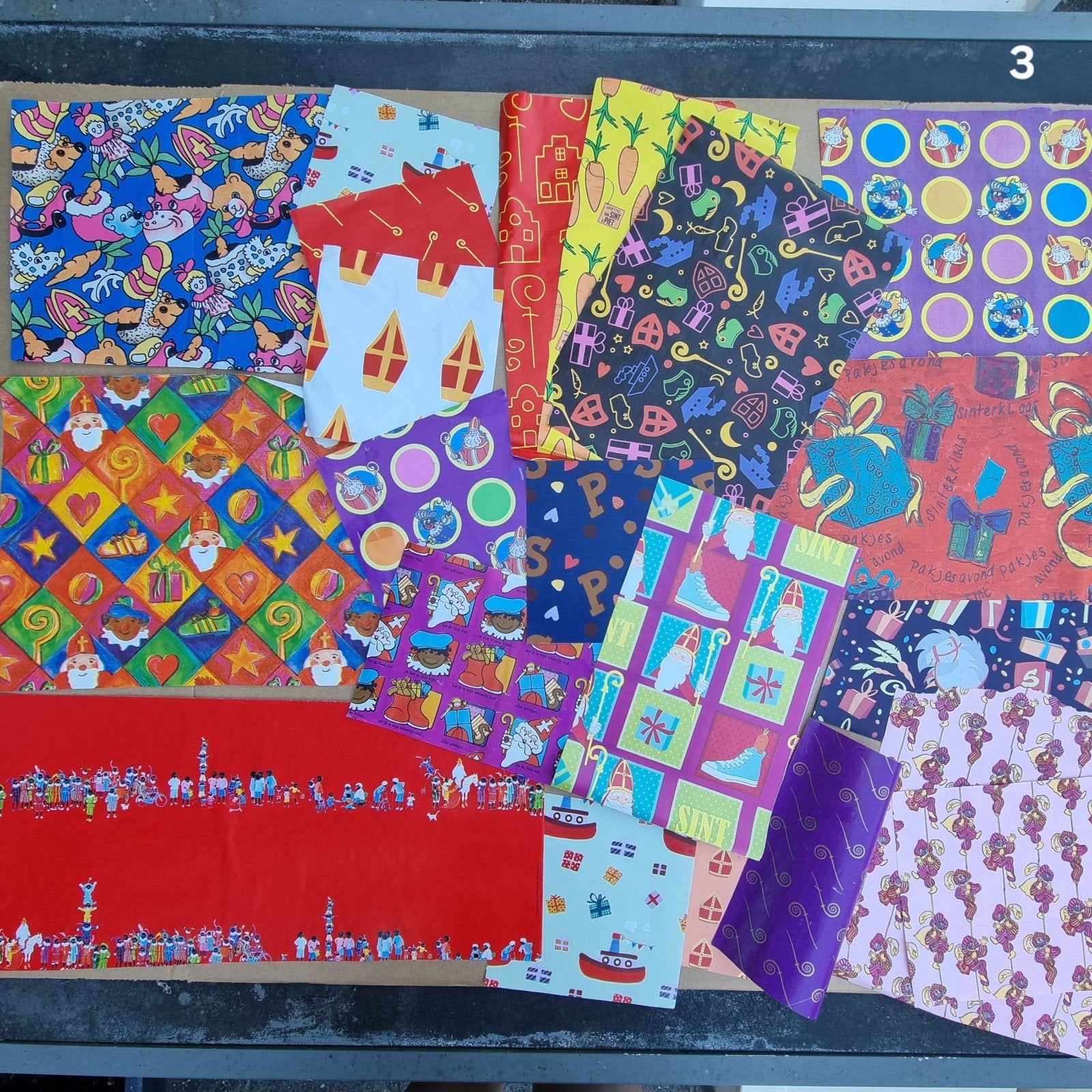 Set 3 sinterklaaspapier zwarte pieten papier nostalgisch vel, Verzenden