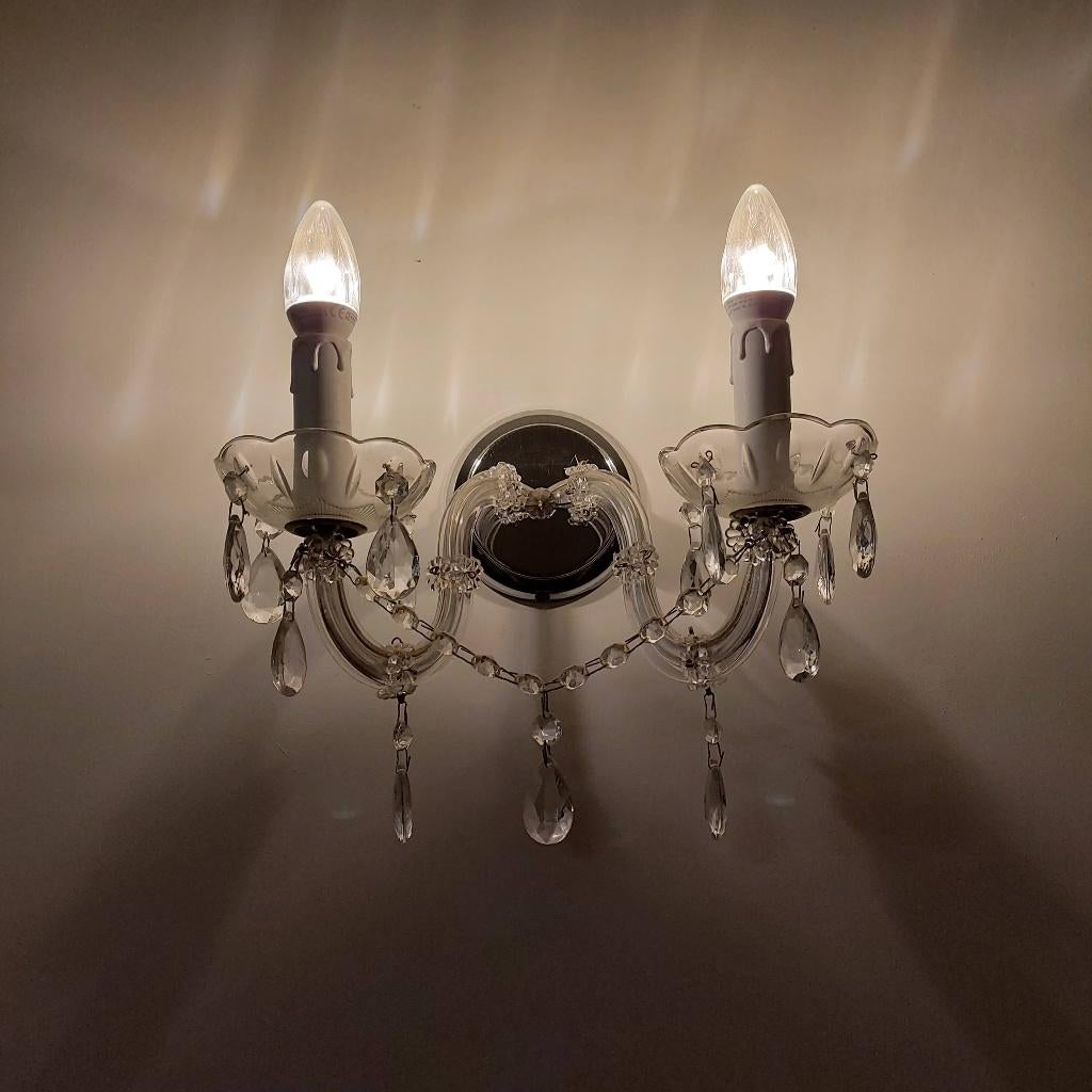 Wandlamp kroonluchter 2-arms, Huis en Inrichting, Lampen | Kroonluchters, Ophalen of Verzenden, Gebruikt, Glas, Brocantestijl