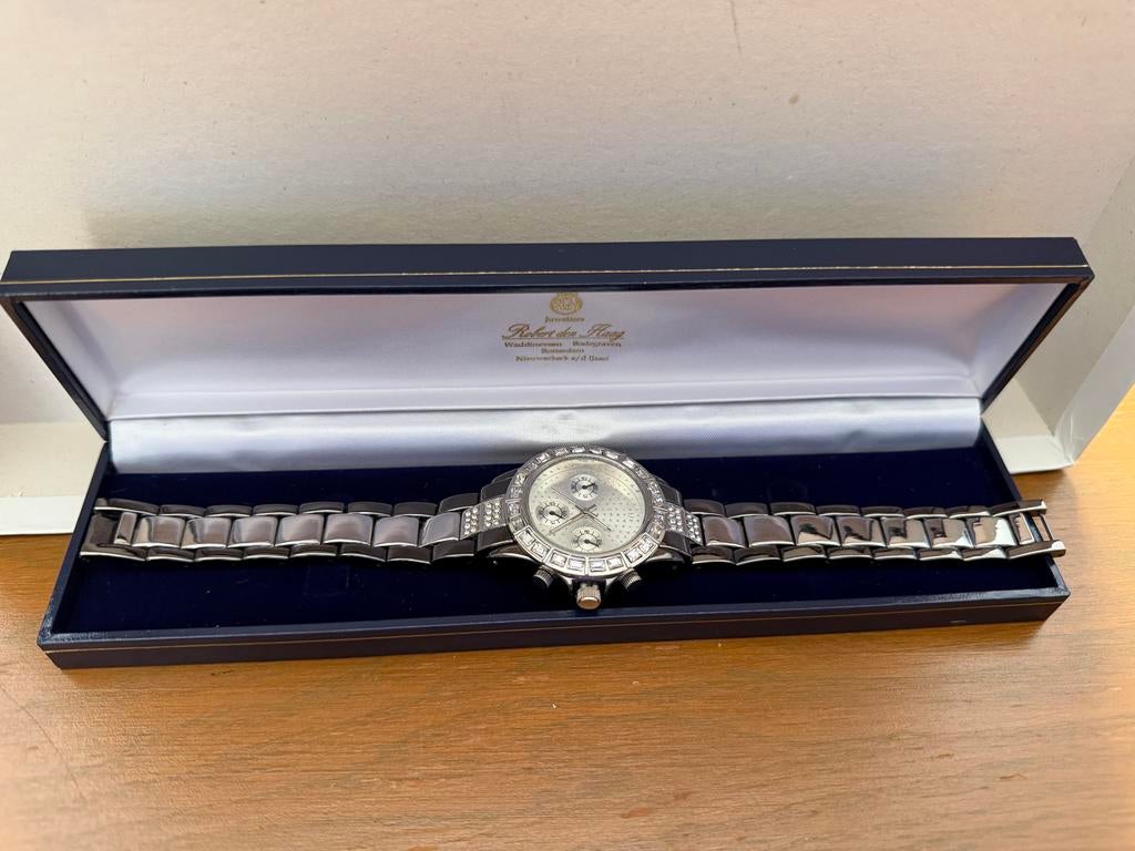 horloge met strasss, Sieraden, Tassen en Uiterlijk, Horloges | Heren, Gebruikt, Staal, Polshorloge, Ophalen