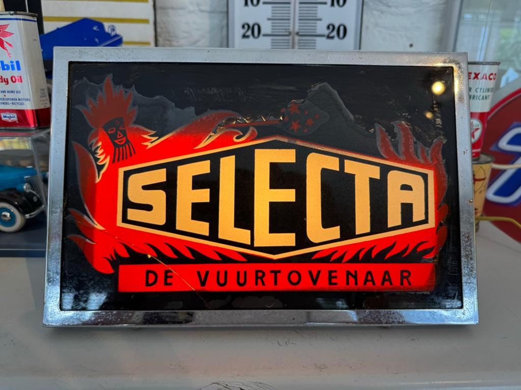 Vintage Selecta De Vuurtovernaar Lichtbak Reclamebord, Ophalen, Gebruikt, Lichtbak of (neon) lamp