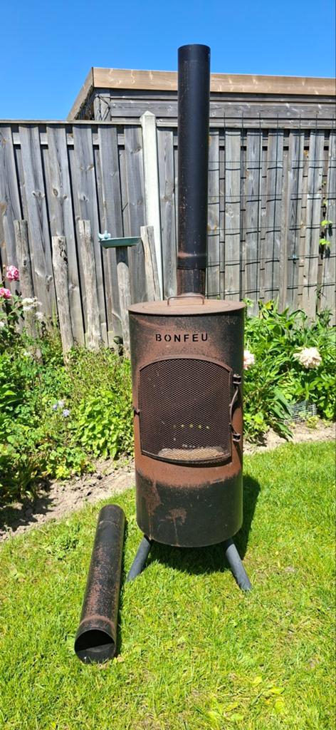 Bonfeu vuurton/tuinhaard met extra pijpen (3 delen), Ophalen, Gebruikt, Vrijstaande haard, Houthaard