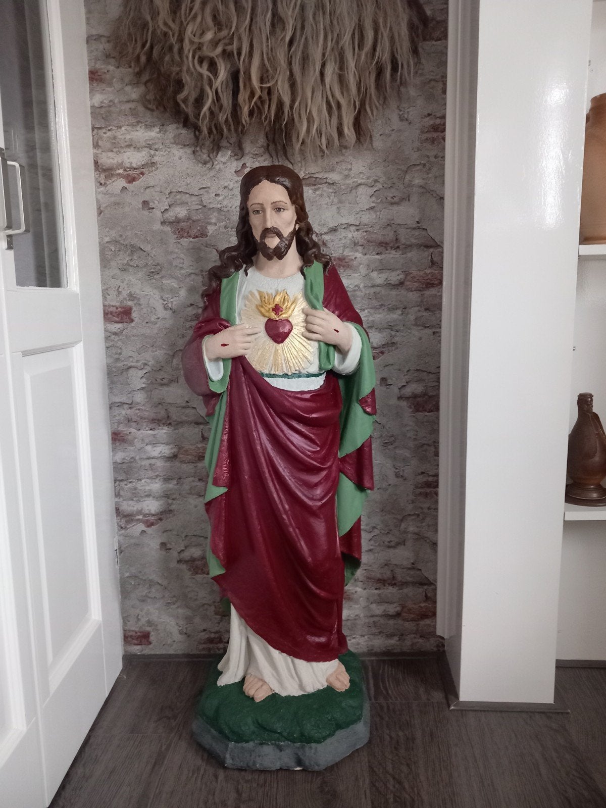 Antiek Kerkbeeld Jezus Heilig Hart - 130 cm, Ophalen