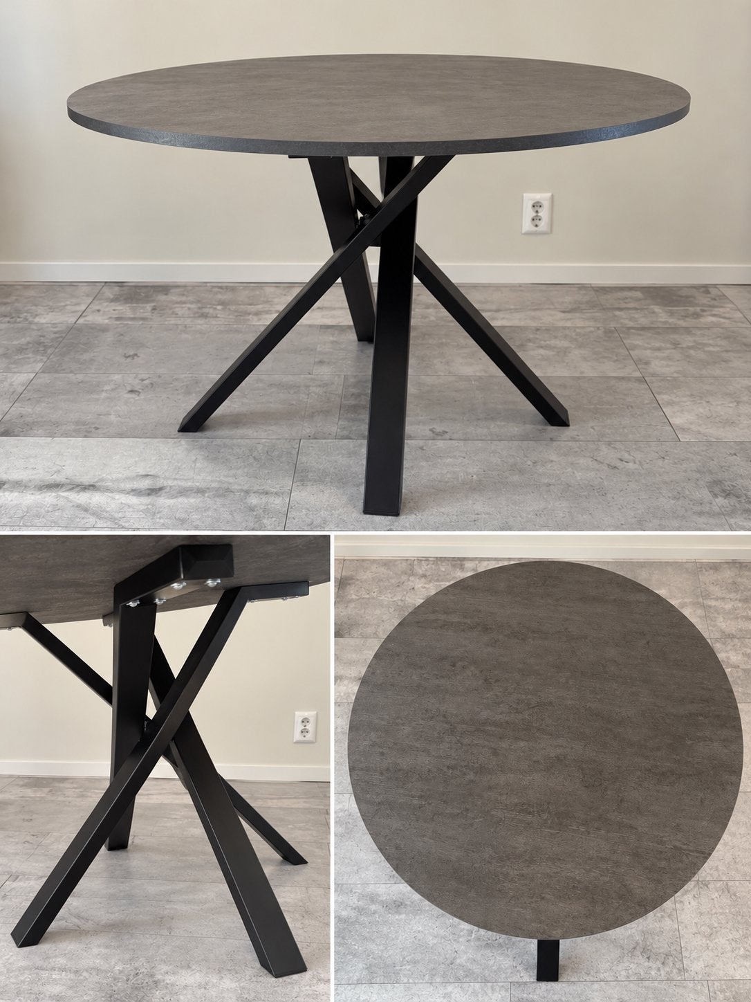 Ikea-eettafel MARIEDAMM 105cm Zwart/Grijs, Ophalen, Rond, Zo goed als nieuw, Vijf personen of meer