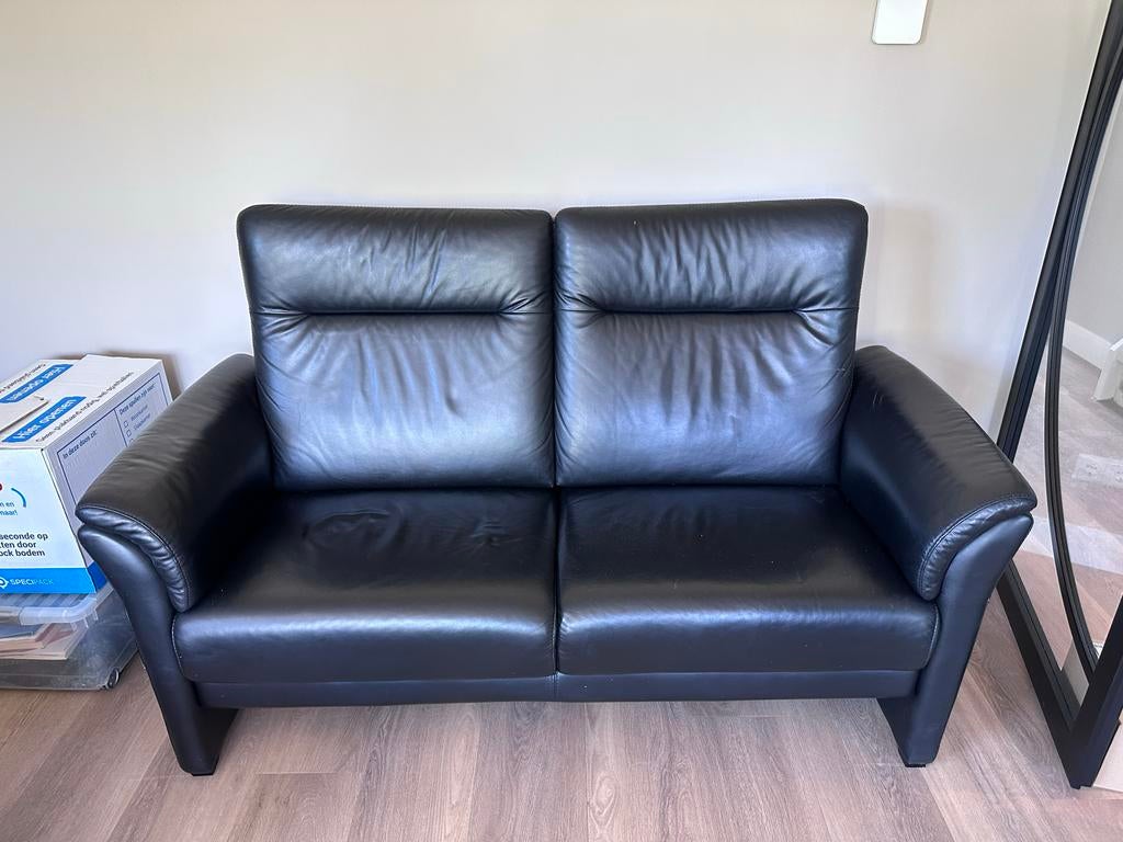 Bank van rundleer en 2 leren elektrische relaxstoelen, Ophalen, Zo goed als nieuw, 200 tot 250 cm, Leer