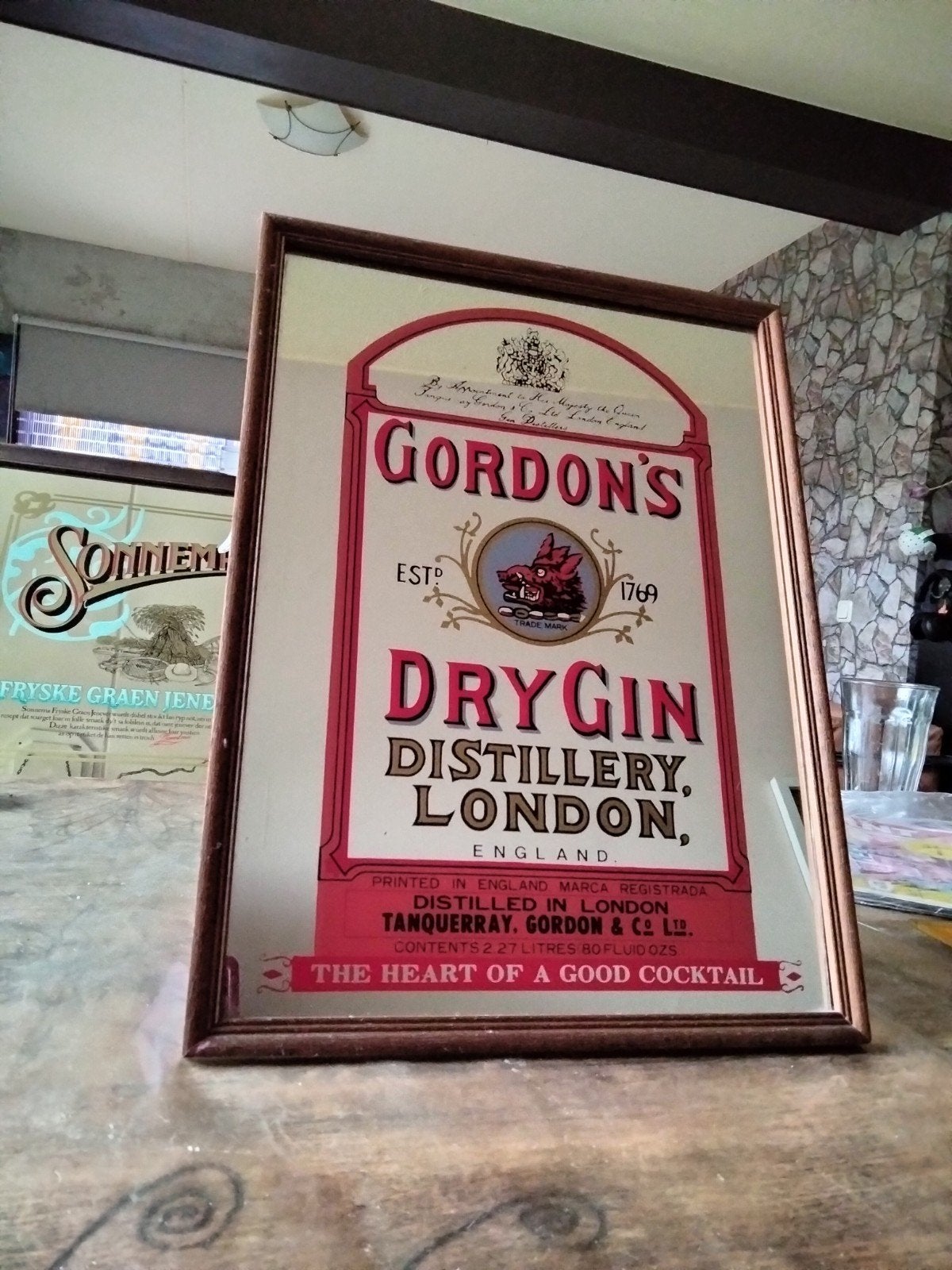 bar spiegel gordon's dry gin, Ophalen of Verzenden, Rechthoekig, Minder dan 50 cm, Minder dan 100 cm