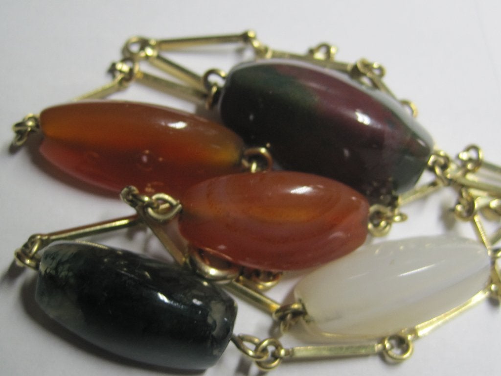 Antiek agaat ketting verguld 54 cm, Sieraden, Tassen en Uiterlijk, Antieke sieraden, Ophalen, Overige materialen, Ketting, Verguld