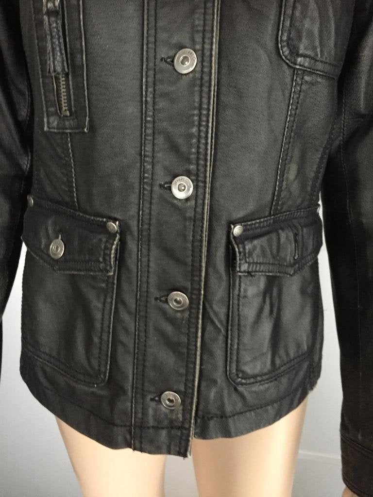 C1046 Street One maat 38=M echt-leren jasje blazer jas, Maat 38/40 (M), Zwart, Street One, Ophalen of Verzenden