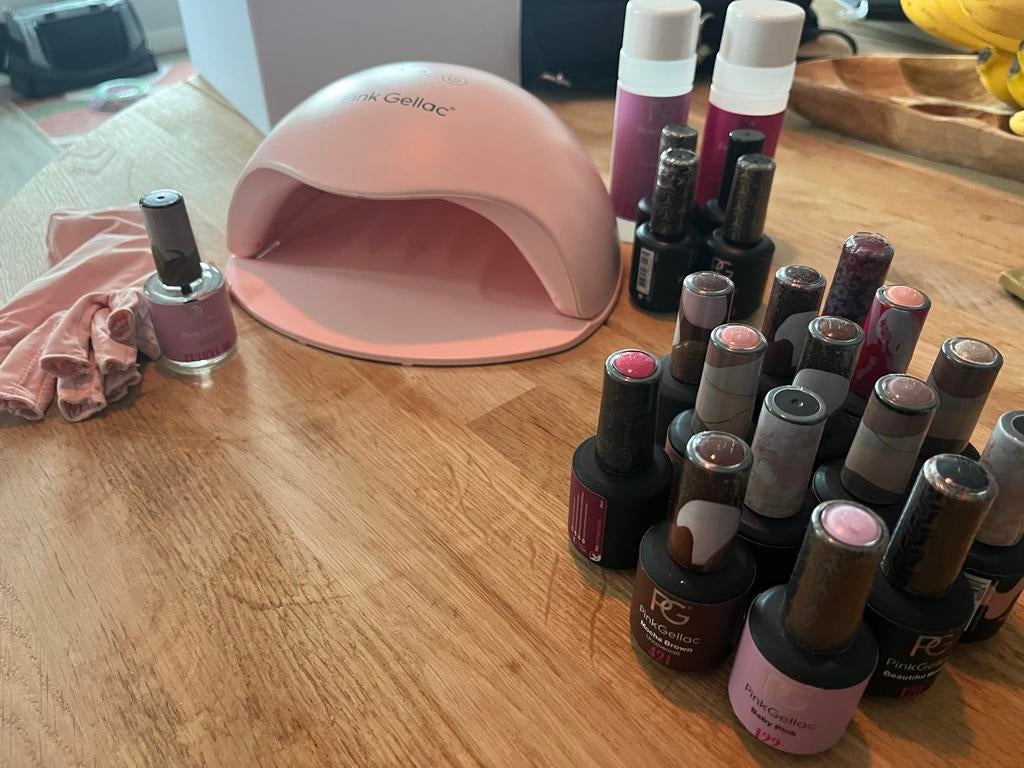 Pink Gellac set met lamp, 14 kleuren en accessoires, Ophalen, Gebruikt, Overige typen