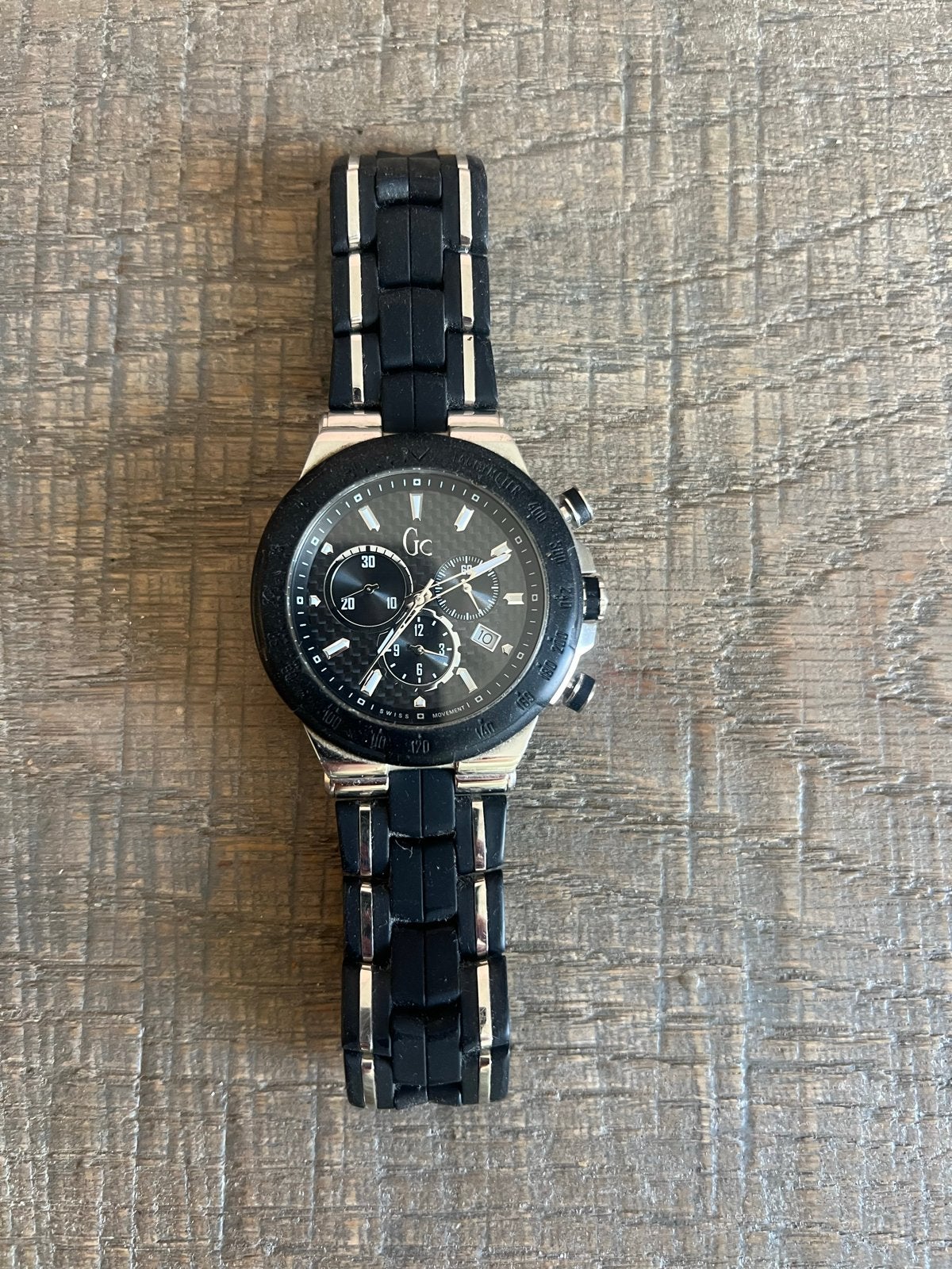 Gc Guess Collection Zwart/Zilver - Stijlvol en Robuust, Overige merken, Gebruikt, Staal, Polshorloge