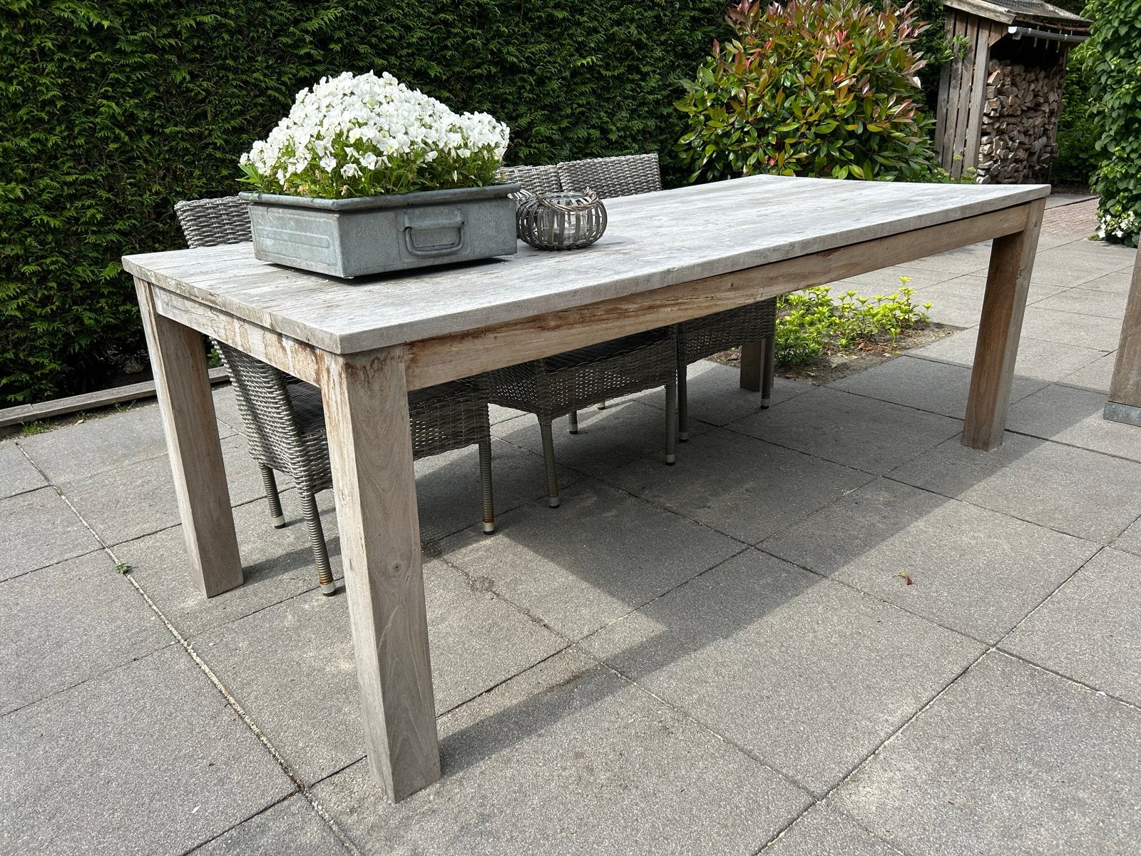 Teakhouten tuintafel 220x100cm (excl. stoelen), Ophalen, Gebruikt, Rechthoekig, Teakhout