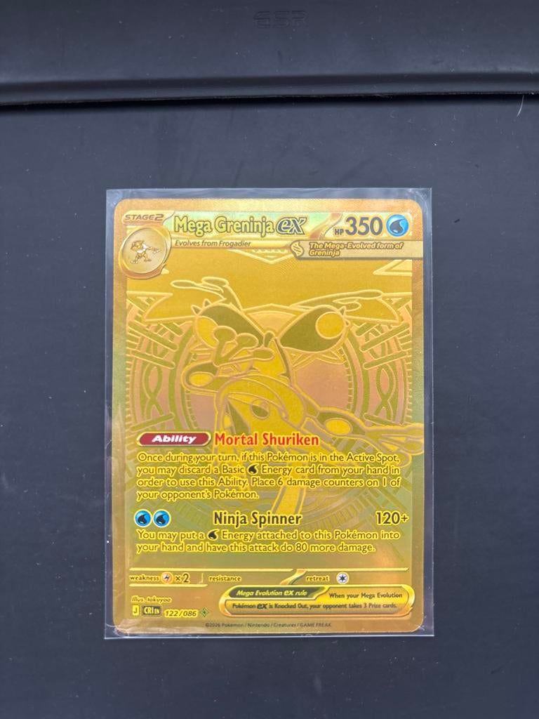 Mega Greninja EX Gold Card - Chaos Rising Pokémon Kaart, Ophalen of Verzenden, Zo goed als nieuw, Losse kaart, Foil
