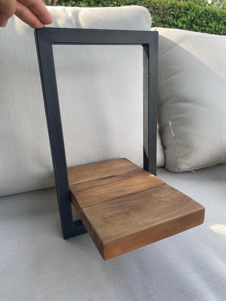 d-Bodhi Industrieel Teakhouten Wandrek / Schap Zwart Staal, Huis en Inrichting, Ophalen, Hout, Industrieel, Gebruikt