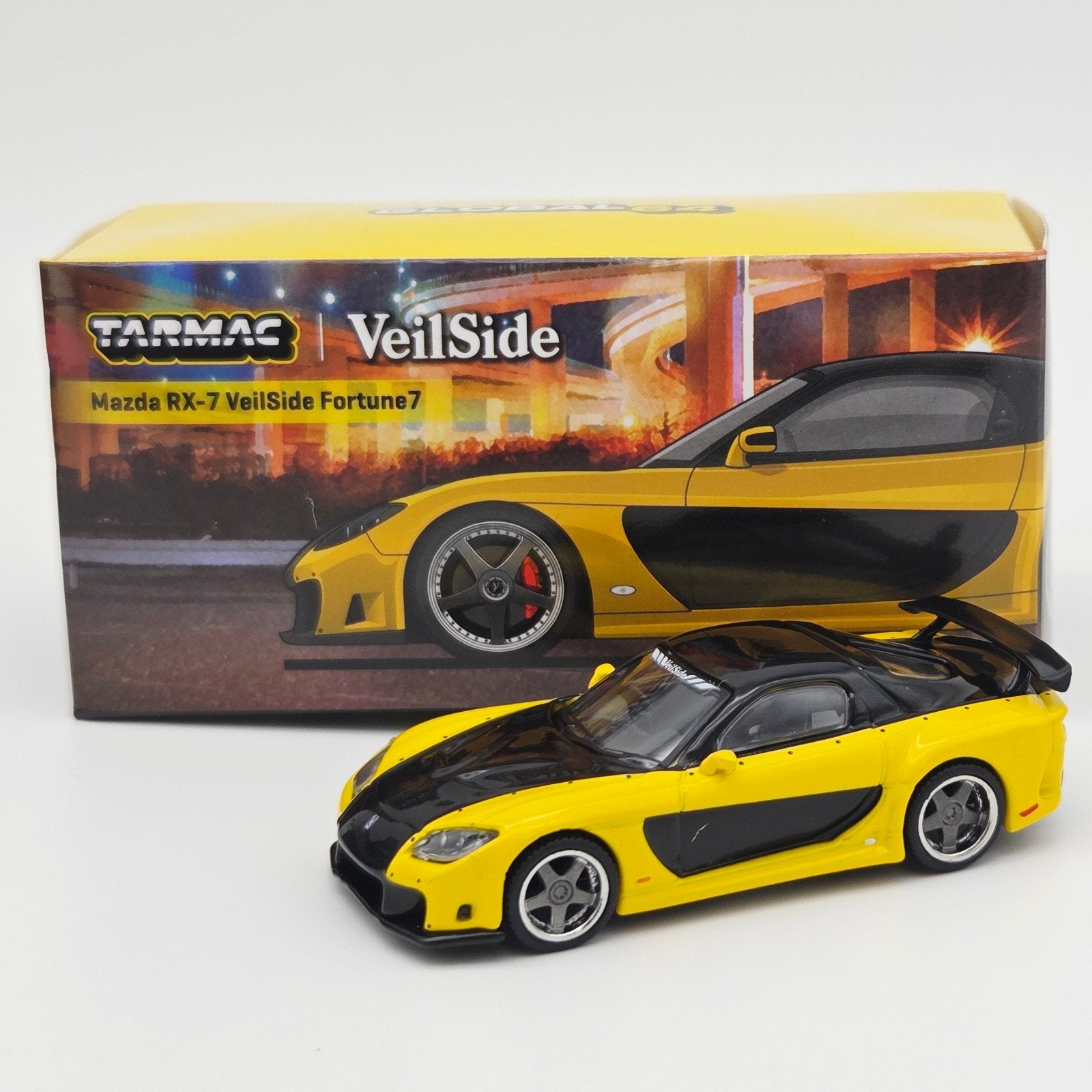 Tarmac – Mazda RX-7 VeilSide Fortune7, yellow/black, Mymodelcar@outlook.com, Auto, Tarmac, Ophalen of Verzenden