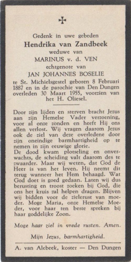 Hendrika v Zandbeek 1887 St.Michielsgestel + 1955 den Dungen, Ophalen of Verzenden