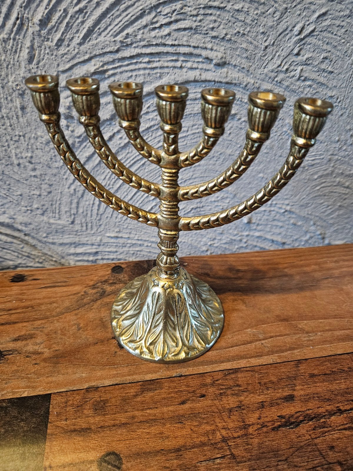 Vintage Messing Menora joodse Kandelaar - 7-armig, Ophalen of Verzenden, Koper of Brons