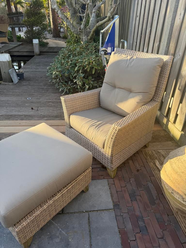 Loungestoel met voetenbankje, Gebruikt, Bijzettafel, Loungeset, Wicker