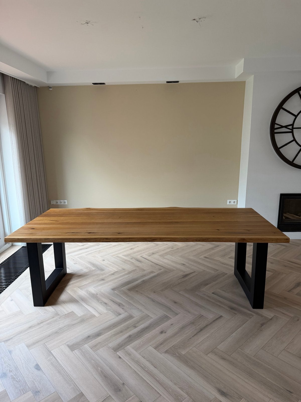 Massief eiken eettafel met stalen U-poten (240x106), Huis en Inrichting, 100 tot 150 cm, Eikenhout, 200 cm of meer, Ophalen of Verzenden