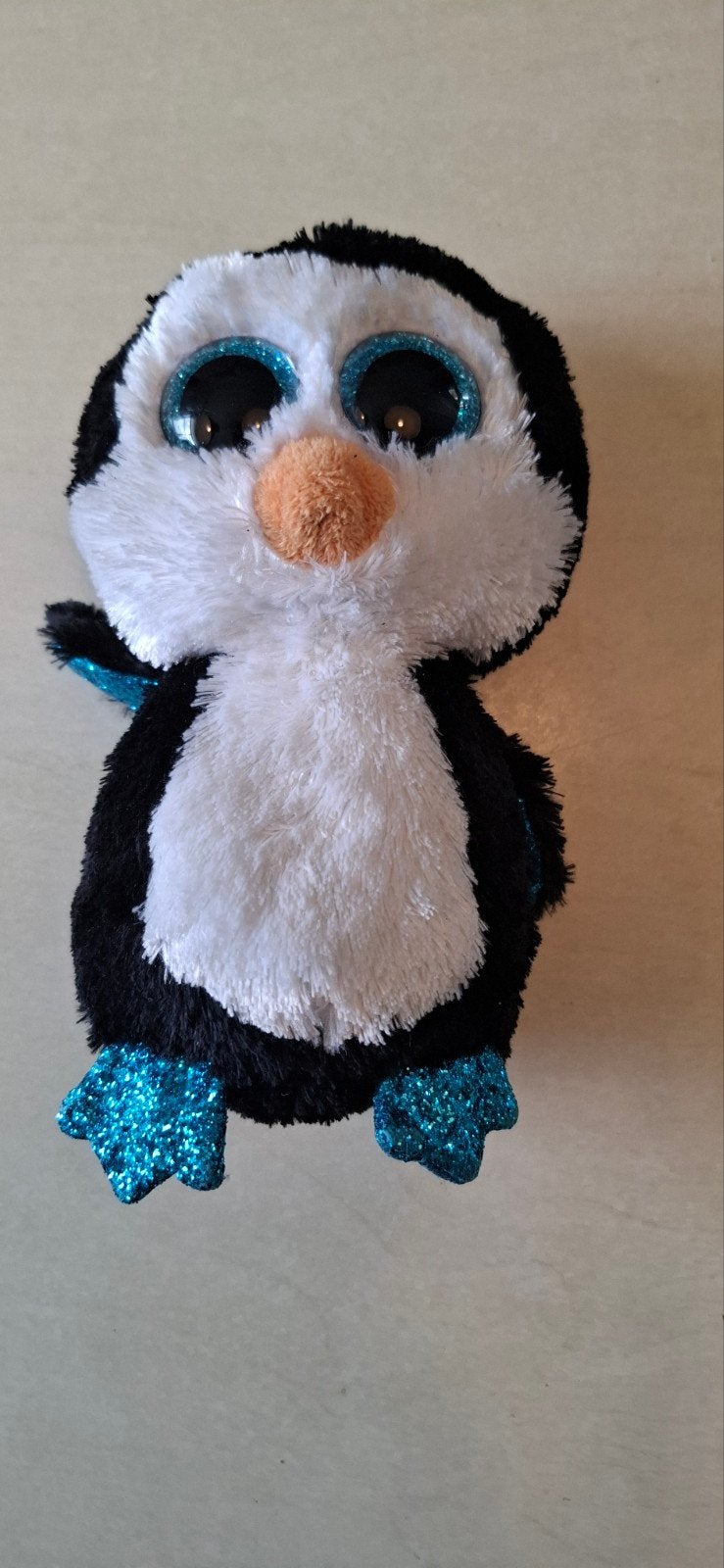 Ty Beanie Boo Pinguïn Glitters Blauw Zwart Wit Knuffel, Pinguïn, Zwart, Ophalen of Verzenden, Zo goed als nieuw