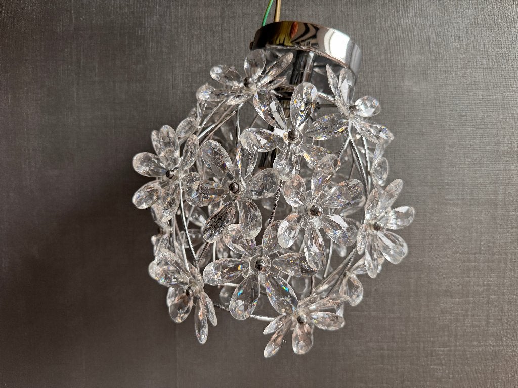 Hanglamp 20 cm met kristallen bloemen, Huis en Inrichting, Ophalen of Verzenden, Gebruikt, Metaal, E27 (groot)