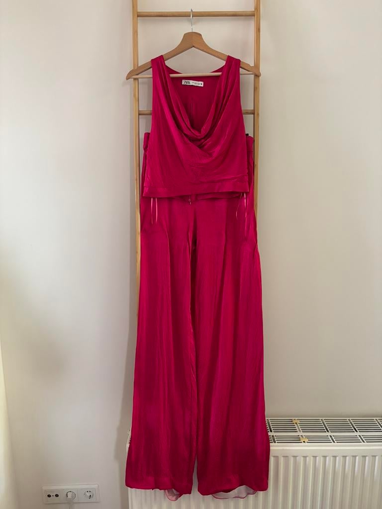 Roze co-ord set top + lange broek Zara, Maat 38/40 (M), Kostuum of Pak, Ophalen of Verzenden, Roze