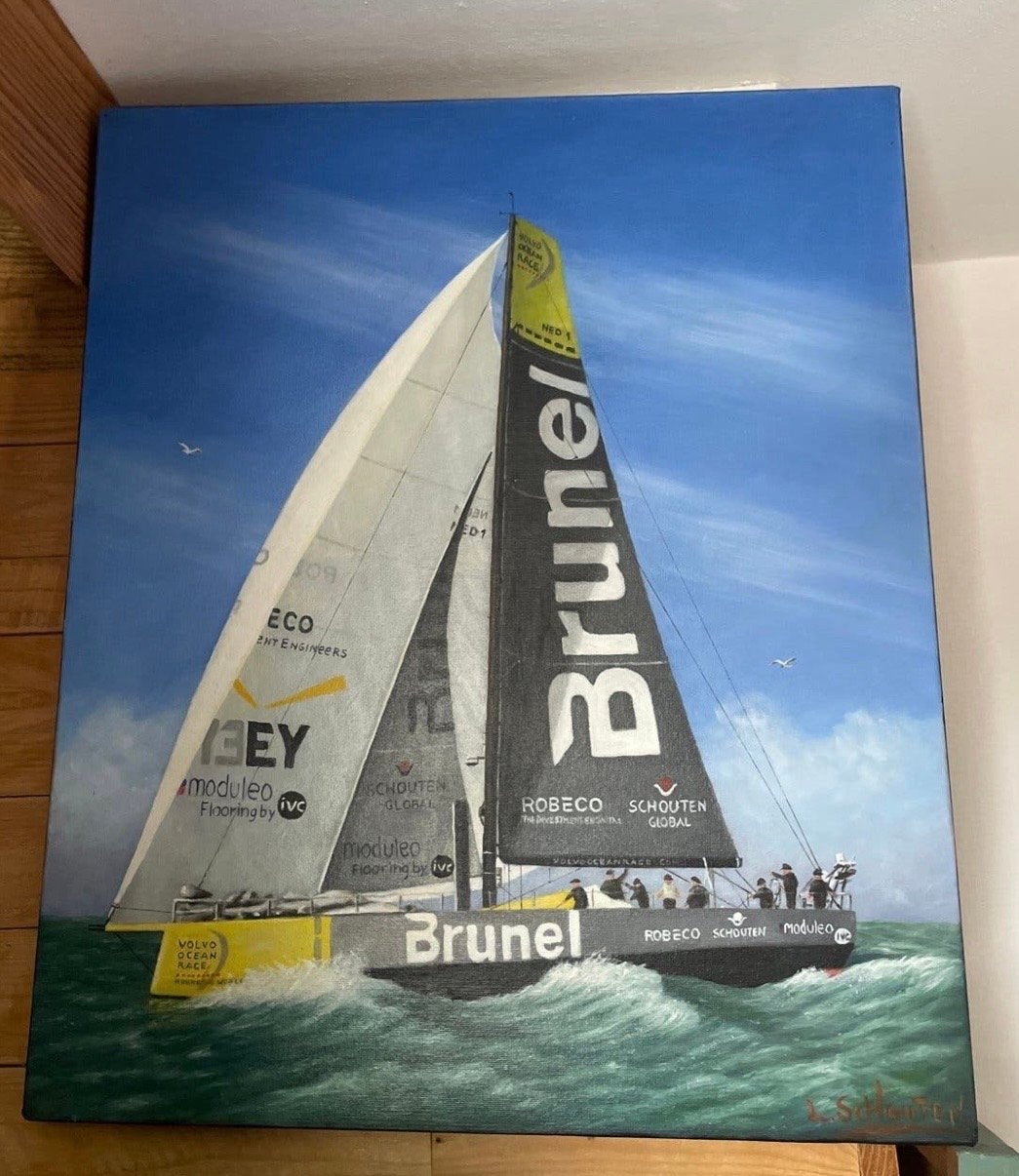 Schilderij zeilboot Brunel - Volvo Ocean Race, Overig onderwerp, Handgeschilderd, Ophalen of Verzenden, Olieverf