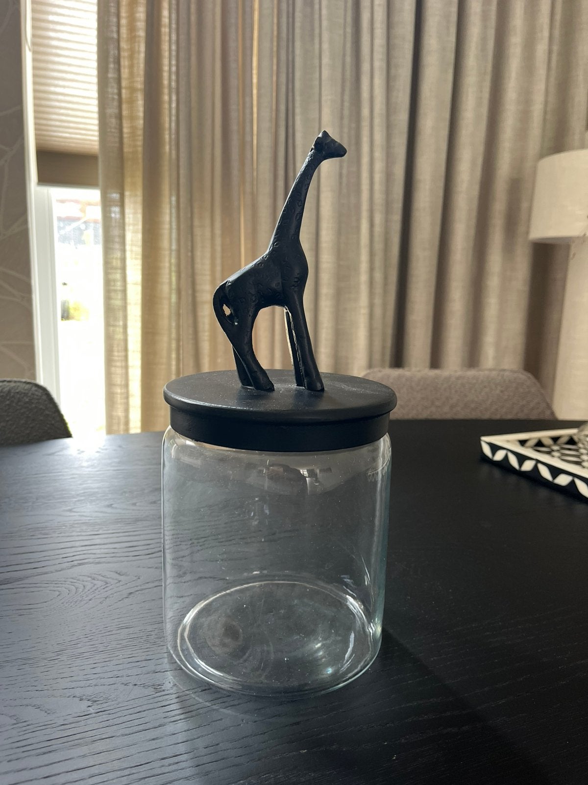 Glazen opbergpot met giraf - gratis afhalen, Huis en Inrichting, Ophalen, Zo goed als nieuw, Glas, Pot, Bus of Blik